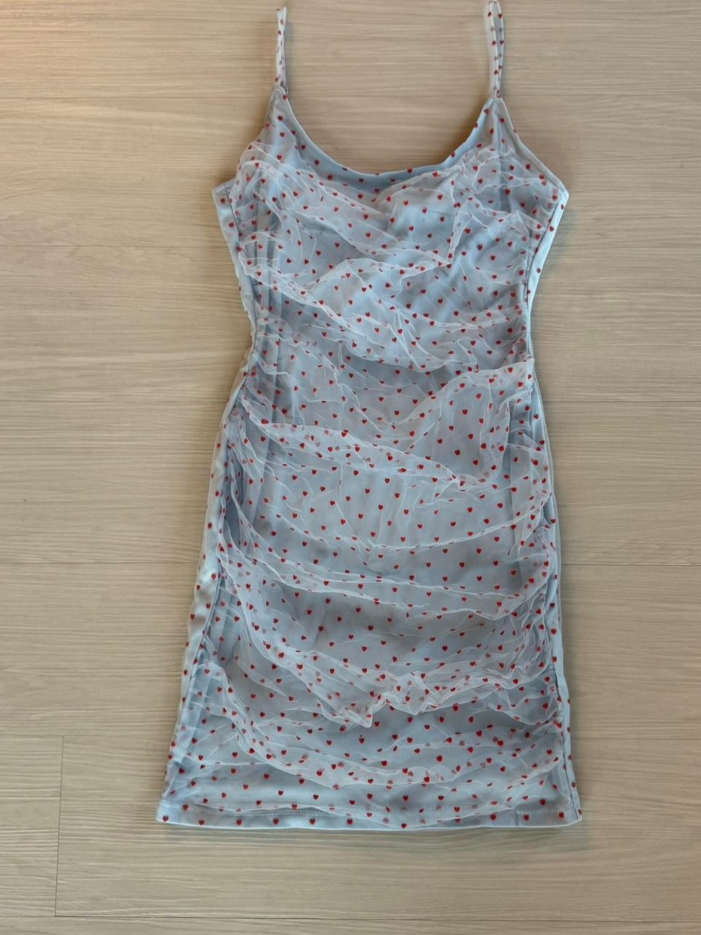 Light Blue Bodycon Dress with Red Hearts